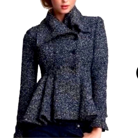Free People Jackets & Blazers - Free People Tweed Peplum Jacket Coat Double Breasted Peacoat Blue Size 13